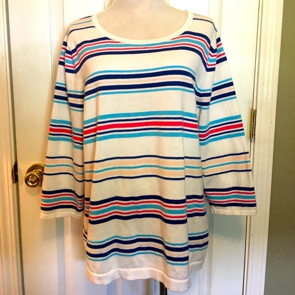 Talbots pull on sweater. Sz 2X. Beachy stripes. Coastal Grandma, knit. Preowned
